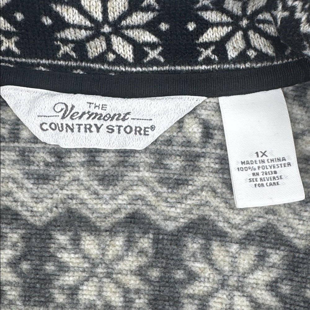 Vermont Country Store fair Isle‎ Black & Cream Snowflake Fleece Zip Vest Sz 1X - Picture 4 of 7